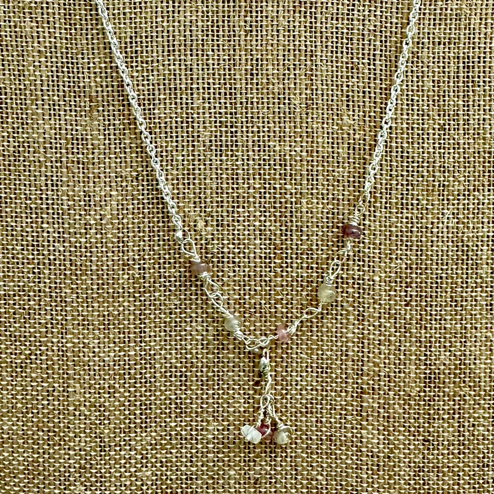 NEW Handcrafted- 16” SS anchor chain necklace w/genuine raw sapphires.